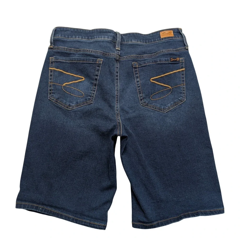 Seven7 Sunset Bermuda Denim Shorts Womens 10 Dark Wash Blue Stretch Mid Rise